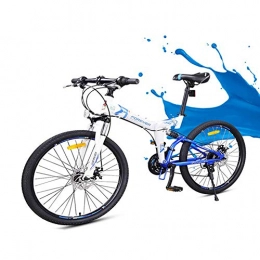 Hxx Bike Mountain Folding Bike, 24"Unisex Double Disc Brakes Off Road Bicycle 24 Speed Fully Suspended High Carbon Steel Frame Bicycle Quick Folding And Convenient Travel, Blue