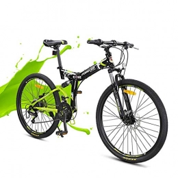 Hxx Folding Mountain Bike Mountain Folding Bike, 24"Unisex Double Disc Brakes Off Road Bicycle 24 Speed Fully Suspended High Carbon Steel Frame Bicycle Quick Folding And Convenient Travel, Green