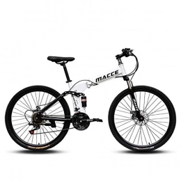 CHJ Bike Mountain Folding Bike, 26-Inch Dual Disc Brake Unisex High Carbon Steel Double Shock Speed, Multiple Speed Options, White, 24 speed