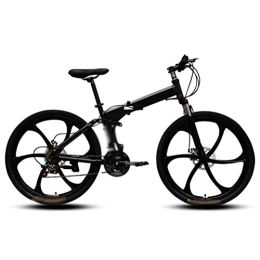  Folding Mountain Bike Mountain Folding Bike, Six-Cutter Wheel 26 Inch 21-Speed Top with Variable Speed Double Shock Absorber Bicyclemountain Folding Bike Fast Folding, Easy to Carry, Thickened Tubing, Black