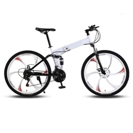  Folding Mountain Bike Mountain Folding Bike, Six-Cutter Wheel 26 Inch 24 Speed Top with Variable Speed Double Shock Absorbermountain Folding Bike Fast Folding, Easy To Carry, Thickened Tubing, White