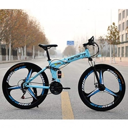 XIGE Folding Mountain Bike Mountain Sports Bike With Spoke wheel, Bicycle for Men and Women Full Suspension MTB, Foldable Bicycle for Men and Women suitable for the Outdoor Cycle-blue-24inch21speed
