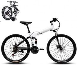 klt Bike Mountain Trail Bike Portable Folding Bike for Adults Student 24 Speed 26-Inches Wheels Dual Disc Brake Folding Bike Bicycle Fat Tire Fold up Bike City Bike MTB Damping Bicycle Urban Bike-White