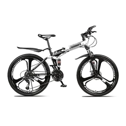 MQJ Folding Mountain Bike MQJ 26 inch Folding Mountain Bike High Carbon Steel Full Suspension MTB Bicycle for Adult Double Disc Brake Outroad Mountain Bicycle for Men Woman Adult and Teens / White / 21 Speed