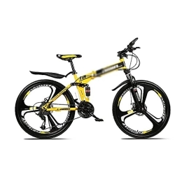 MQJ Folding Mountain Bike MQJ 26 Inches Wheel Dual Full Suspension Mens Mountain Bike Folding Carbon Steel Frame 21 / 24 / 27-Speed for Men Woman Adult and Teens / Yellow / 21 Speed