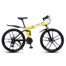 MQJ Folding Mountain Bike MQJ Folding Mountain Bike 21 Speed Bicycle 26 Inches Mens MTB Disc Brakes Bicycle for Adults Mens Womens / Yellow / 21 Speed