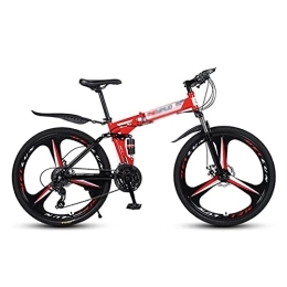 MQJ Folding Mountain Bike MQJ Folding Mountain Bike 21 Speed Dual Disc Brake 26 Wheels Suspension Fork Mountain Bicycle for Men Woman Adult and Teens / Red / 21 Speed