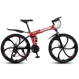 Mrzyzy Bike Mrzyzy Mountain Bike 21 / 24 / 27 Speed Steel Frame 26 Inches 6-Spoke Wheels Dual Suspension Folding Bike Adult Mountain Bike (Color : Red, Size : 21 SPEED)