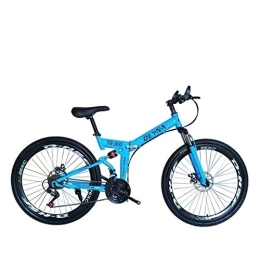 Mrzyzy Bike Mrzyzy Mountain Folding Bike 26-inch 21 / 24 / 27 / 30 Speed Soft Damping Disc Brake Adult Variable Speed Bike For City Travel / cross Country (Color : Blue, Size : 21-speed top match)