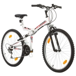 Multibrand Distribution Folding Mountain Bike Multibrand, FOLDING FSP 26, 26 inch, 457mm, Folding Mountain Bike, 18 speed, Fully Suspention, Unisex, Front+Rear Mudgard, White Gloss Black Blue Green Red (Black-Red, 18 inch) (White-Black-Red)