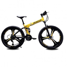 MYSZCWCF 26in/21 Speed Carbon Steel Mountain Bike Bicycle Full Suspension MTB Frame Bicycle 3 Spoke Wheels Double Disc Brakes Fold Bicycle Racing Bicycle Outdoor Cycling (Color : Yellow)