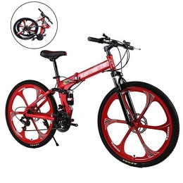 MYSZCWCF Folding Mountain Bike MYSZCWCF 26IN Adult Mountain Bike, Trail Bike High Carbon Steel Folding Outroad Bicycles 21-Speed Bicycle Full Suspension MTB Gears Dual Disc Brakes Mountain Bicycle (Color : Red, Size : 21 speed)