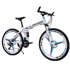 MYSZCWCF Folding Mountain Bike MYSZCWCF Mens Mountain Bike 24 / 26 Inch Folding Bicycle Adults Carbon Steel Foldable Mountain Bike Shimano 21 Speed Bicycle Full Suspension MTB for Women & Men (Color : White 1, Size : 24 inches)