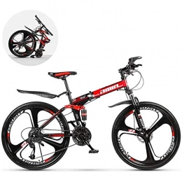 Mzq-yq Bike Mzq-yq Foldable Mountainbike 26 Inches, MTB Bicycle with 3 Cutter Wheel, 8 Seconds Fast Folding Mens Women Adult All Terrain Mountain Bike, Maximum Load 120Kg, Red, 21speed