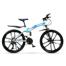 N//A Bike N / / A Mountain bike, 26 inch mountain bike, full suspension mountain bike, adult folding mountain bike, dual disc brake mountain bike (Blue ten cutter wheel)