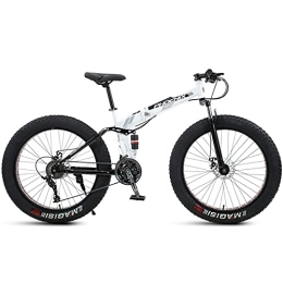 NENGGE Bike NENGGE 24 Inch Mountain Bike Fat Tire, Domineering Mens Women Foldable Beach Snow Mountain Bicycle, 4-Inch Wide Knobby Tires Outdoor Cycling Road Bike, Dual-Suspension, White, 24 Speed