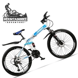 NENGGE Bike NENGGE 24 Inch Mountain Bike for Adult Men Women, All Terrain Off-Road Foldable Mountain Bicycle with Dual Suspension & Disc Brake, Adjustable Seat & High Carbon Steel Frame, Spoke Blue, 30 Speed