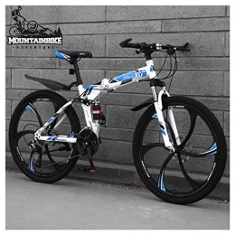 NENGGE Folding Mountain Bike NENGGE 26 Inch Mountain Trail Bike for Adults Men and Women, Dual Suspension Mountain Bicycle with Disc Brakes, Foldable High Carbon Steel Frame, Adjustable Seat, Blue 6 Spoke, 21 Speed