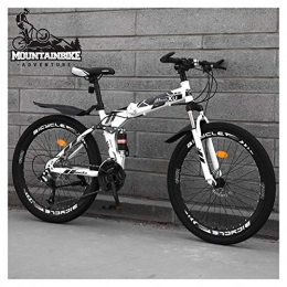 NENGGE Folding Mountain Bike NENGGE 26 Inch Mountain Trail Bike for Adults Men and Women, Dual Suspension Mountain Bicycle with Disc Brakes, Foldable High Carbon Steel Frame, Adjustable Seat, White Spoke, 21 Speed