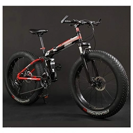 NENGGE Bike NENGGE Adult Mountain Bikes, Foldable Frame Fat Tire Dual-Suspension Mountain Bicycle, High-carbon Steel Frame, All Terrain Mountain Bike, 20" Red, 7 Speed