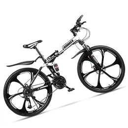 NENGGE Bike NENGGE Dual-Suspension Foldable Mountain Bike 26 Inch for Adult Men and Women, Boy Girl Off-Road Mountain Bicycle with Disc Brake, High Carbon Steel Frame & Adjustable Seat, 6 Spoke White, 30 Speed