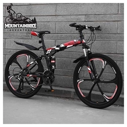 NENGGE Folding Mountain Bike NENGGE Dual Suspension Mountain Trail Bike 24 Inch for Adult Men and Women, Foldable Mountain Bicycle with Disc Brakes, High Carbon Steel Frame & Adjustable Seat, Red 6 Spoke, 27 Speed