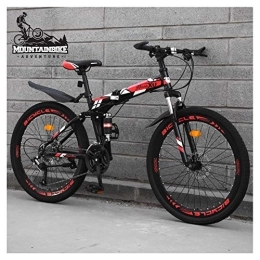 NENGGE Folding Mountain Bike NENGGE Dual Suspension Mountain Trail Bike 24 Inch for Adult Men and Women, Foldable Mountain Bicycle with Disc Brakes, High Carbon Steel Frame & Adjustable Seat, Red Spoke, 24 Speed