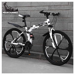 NENGGE Folding Mountain Bike NENGGE Dual Suspension Mountain Trail Bike 24 Inch for Adult Men and Women, Foldable Mountain Bicycle with Disc Brakes, High Carbon Steel Frame & Adjustable Seat, White 6 Spoke, 21 Speed