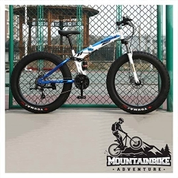 NENGGE Bike NENGGE Folding Mountain Bikes with Dual-Suspension & Mechanical Disc Brakes for Adults Men Women, Fat Tire Anti-Slip Mountain Bicycle, High Carbon Steel, Adjustable Seat, Blue 2, 26 Inch 24 Speed