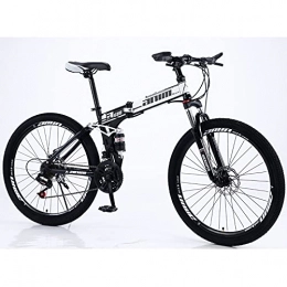 Newut 26 Inch High-carbon Steel Hardtail Mountain Bike, Double Shock Absorbing Integrated Spoke Wheel Folding Mountain Bikes,Black white,30 speed