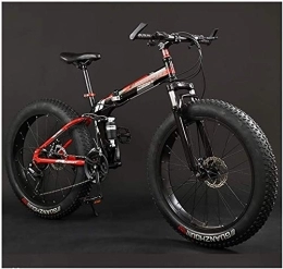 NOLOGO Folding Mountain Bike Nologo Bicycle Adult Mountain Bikes, Foldable Frame Fat Tire Dual-Suspension Mountain Bicycle, High-carbon Steel Frame, All Terrain Mountain Bike, 26" Red, 30 Speed, Size:30 Speed