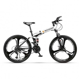  Folding Mountain Bike NOVOKART-Foldable MountainBike 24 Inches, MTB Bicycle with 3 Cutter Wheel, White, 21-stage shift