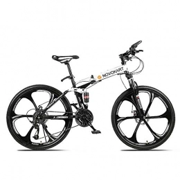  Folding Mountain Bike NOVOKART-Foldable MountainBike 24 Inches, MTB Bicycle with 6 Cutter Wheel, White, 21-stage shift