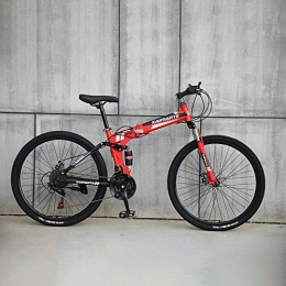  Folding Mountain Bike Novokart-Foldable MountainBike 24 Inches, MTB Bicycle with Spoke Wheel, Red