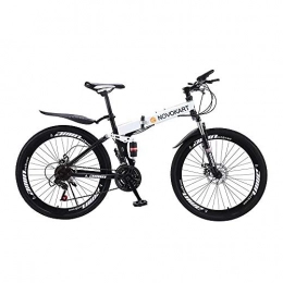  Folding Mountain Bike NOVOKART-Foldable MountainBike 24 Inches, MTB Bicycle with Spoke Wheel, White, 21-stage shift