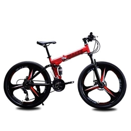 NXX Folding Mountain Bike NXX Mountain Bike Shock Absorption Foldable Mountain Bike 24 Inches, MTB Bicycle with 3 Cutter Wheel for Adult, Lightweight Aluminum Full Suspension Frame, Suspension Fork, Disc Brake, Red, 21 speed