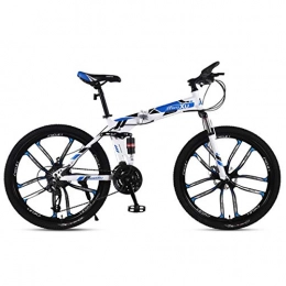 NZ-Children's bicycles Mountain Bike 21/24/27 Speed Steel Frame 26 Inches 10-Spoke Wheels Suspension Folding Bike,Blue,24speed