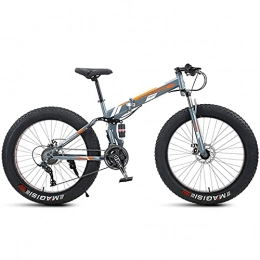 NZKW Folding Mountain Bike NZKW 26 Inch Mountain Bike Fat Tire, Domineering Mens Women Foldable Beach Snow Mountain Bicycle, 4-Inch Wide Knobby Tires Outdoor Cycling Road Bike, Dual-Suspension, Orange Spoke, 7 Speed