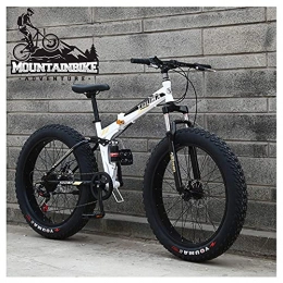 NZKW Folding Mountain Bike NZKW Dual-Suspension Mountain Trail Bike for Adults Men Women, Fat Tire Anti-Slip Mountain Bicycle with Dual Disc Brake, Foldable High Carbon Steel Frame & Adjustable Seat, White, 26 Inch 27 Speed