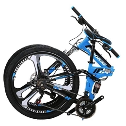 EUROBIKE Bike OBK 26 Inch Folding Mountain Bike Full Suspension Bikes Dual Disc Brake 21 Speed Bicycle for adults men or women (3 Spoke K wheels Blue)