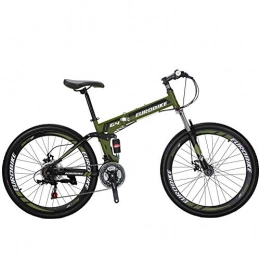 EUROBIKE Bike OBK G4 Full Suspension Folding Bike 26 Inch 21 Speed Disc Brakes Mountain Bike Bicycle Men or Women foldable bikes for adults (Green)