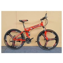  Bike Outdoor sports Mountain Bike, Folding Bike, 26" Inch 3Spoke Wheels HighCarbon Steel Frame, 27 Speed Dual Suspension Folding Bike with Disc Brake (Color : Red)