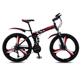 BOT Bike Outroad Mountain Bike - 24 / 26 in 21-Speed Full Suspension MTB Bikes, 3 Spoke Wheels Folding Mountain Bike, Carbon Steel Frame, Double Disc Brake Bicycles Outdoor Sport (Color : Red, Size : 24 in)