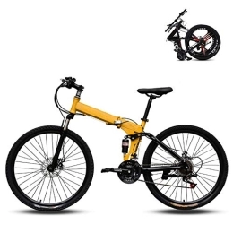 Ouumeis Bike Ouumeis 24 Inch Folding Mountain Bikes Men Women General Purpose Variable Speed Double Shock Absorption All Terrain Adult Foldable Bicycle High Carbon Steel Frame, Yellow, 24 Speed