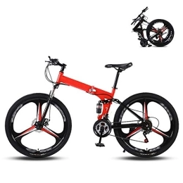 Ouumeis Folding Mountain Bike Ouumeis 24 Inch Folding Mountain Bikes Men Women General Purpose Variable Speed Double Shock Absorption All Terrain Adult Foldable Bicycle Three Cutter Wheels High Carbon Steel Frame, Red, 24 Speed