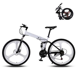 Ouumeis Folding Mountain Bike Ouumeis 24 Inch Folding Mountain Bikes Men Women General Purpose Variable Speed Double Shock Absorption All Terrain Adult Foldable Bicycle Three Cutter Wheels High Carbon Steel Frame, White, 21 Speed
