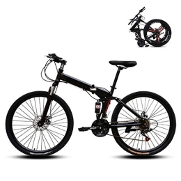 Ouumeis Folding Mountain Bike Ouumeis 26 Inch Folding Mountain Bikes Men Women General Purpose Variable Speed Double Shock Absorption All Terrain Adult Foldable Bicycle High Carbon Steel Frame, Black, 21 Speed