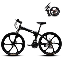 Ouumeis Bike Ouumeis 26 Inch Folding Mountain Bikes Men Women General Purpose Variable Speed Double Shock Absorption All Terrain Adult Foldable Bicycle Six Cutter Wheels High Carbon Steel Frame, Black, 27 Speed