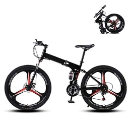 Ouumeis Folding Mountain Bike Ouumeis 26 Inch Folding Mountain Bikes Men Women General Purpose Variable Speed Double Shock Absorption All Terrain Adult Foldable Bicycle Three Cutter Wheels High Carbon Steel Frame, Black, 21 Speed