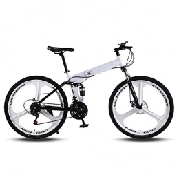 Ouumeis Bike Ouumeis 26 Inch Folding Mountain Bikes Men Women General Purpose Variable Speed Double Shock Absorption All Terrain Adult Foldable Bicycle Three Cutter Wheels High Carbon Steel Frame, White, 27 Speed